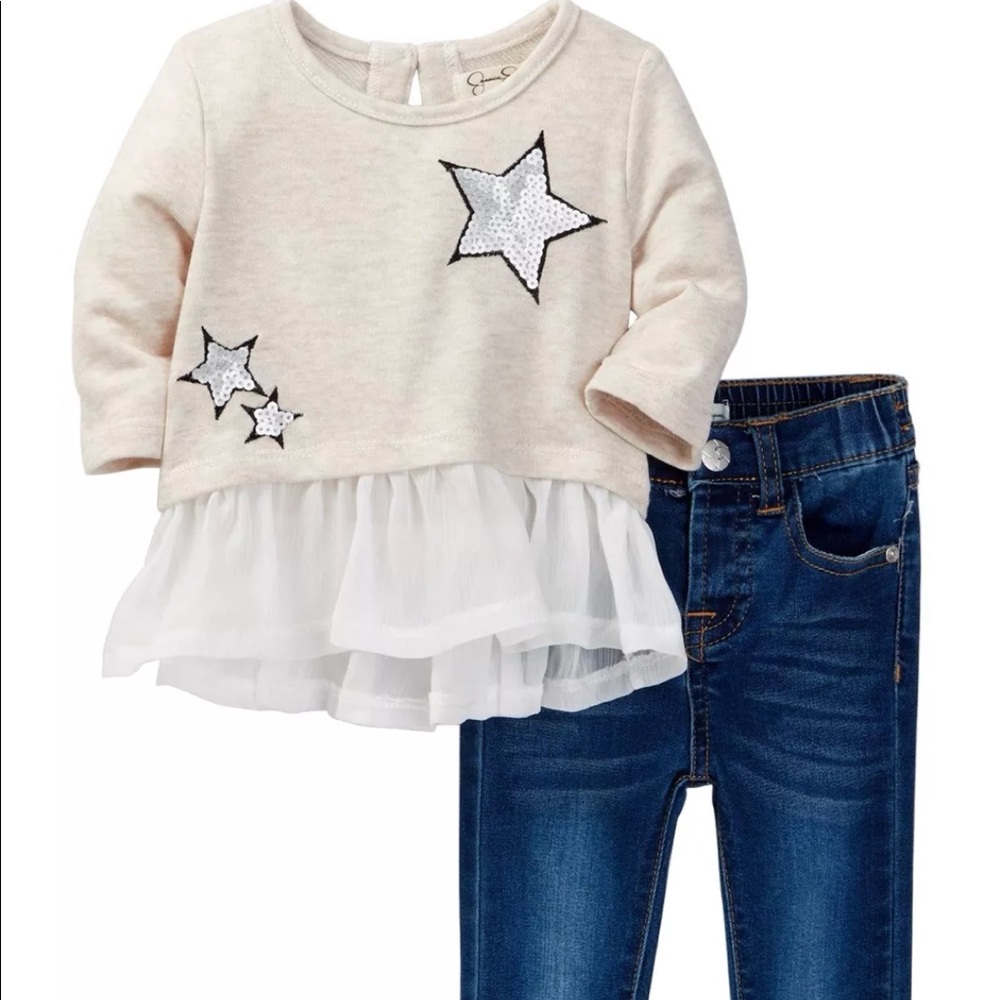 Jessica Simpson Terry chiffon tunic Jean set